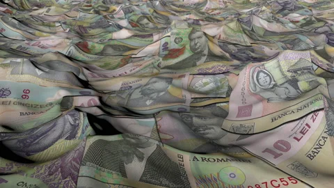 Ocean of money changing from RON to USD Stock Footage 130865091