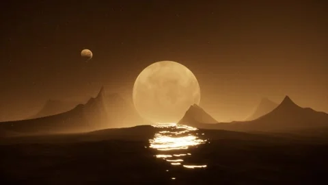 Ocean with moon at starry night loop animated background Video stock 324856015