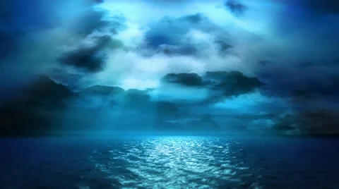 Ocean Moonlight and Clouds (Loop) Video stock 54770329