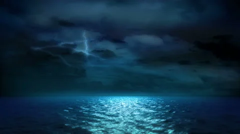 Ocean Moonlight Lightning and Clouds (Loop) Stock Footage