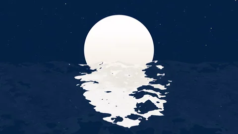 Ocean at moonset with moonset reflection animation loop. Stock Footage 289387074