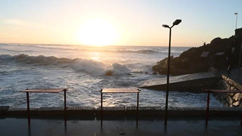 Ocean motion along rugged coast in Santa Cruz Portugal Video stock 321095539