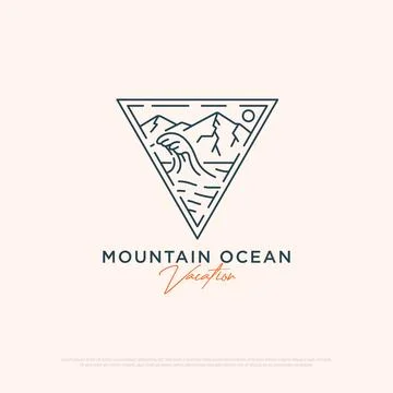 Ocean Mountain logo design with line art vector minimalist illustration tem.. 스톡 일러스트