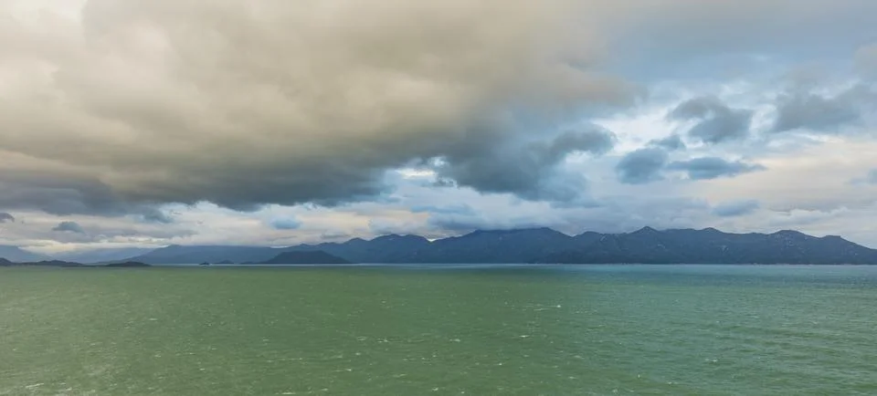 Ocean mountain range skyline viewpoint Stock Photos