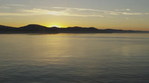 Ocean Mountains Sunset Birds Stock Footage 46974244