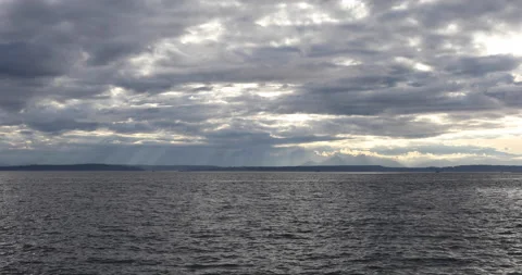 Ocean With Mountains Volumetric Light Stock Footage 165269417