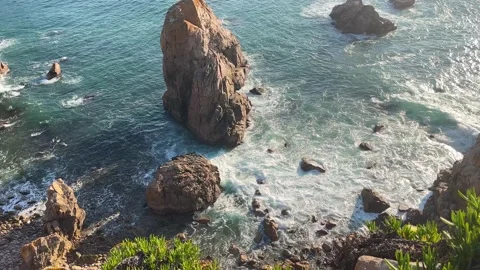 Ocean nature landscape  with waves and rocks, portuguese beach at Cape Roca Stock Footage 232046640