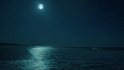 Ocean at Night with full moon Stock Footage 201879130