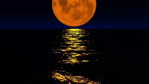 Ocean at Night Harvest Moon Background Loop Stock Footage 236787089