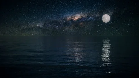 Ocean at Night Looped Background Stock Footage 129380827