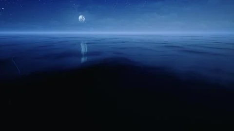Ocean at night with moon by 3D rendering scene Stock-Illustration
