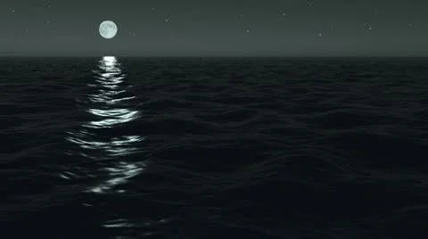 Ocean Night Moonrise Scene Seamlessly Looping HD Stock Footage
