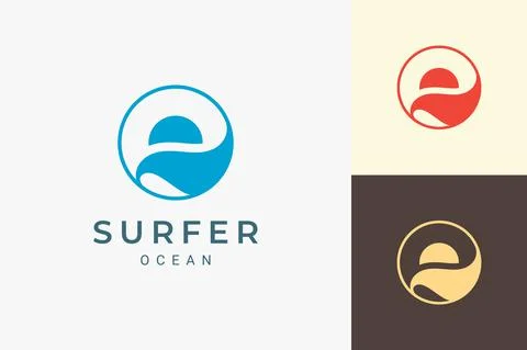 Ocean or beach logo with simple sun and ocean shape Illustrazione stock