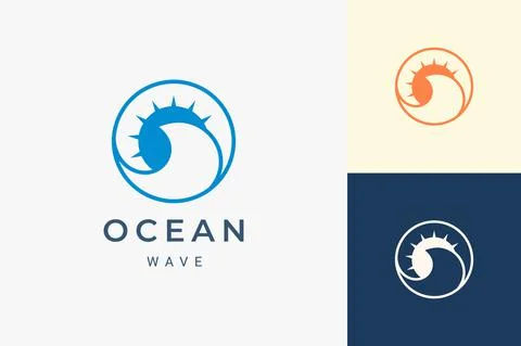 Ocean or beach logo with simple sun and ocean shape Stock Illustration