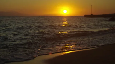 Ocean orange sunset landscape Stockbeeldmateriaal 213041562