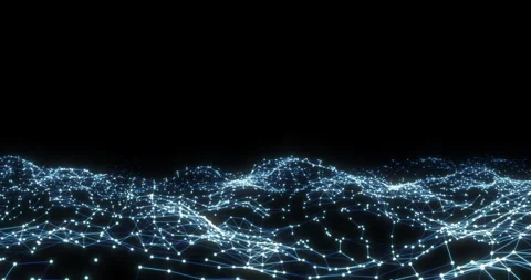 An ocean of oscillating plexuses of dots and lines, emerging and breaking Stock Footage 274143167