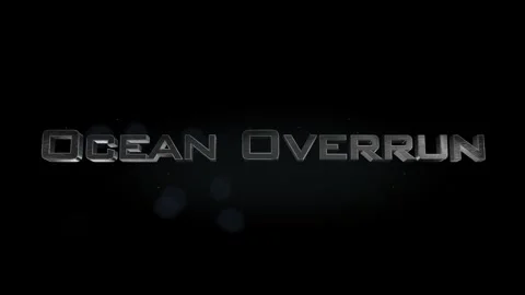 Ocean Overrun title metal text on black alpha channel background 스톡 동영상 296210603