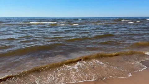 Ocean Panorama with Rolling Waves White Foam and Blue Sky Stock-Footage 334367490