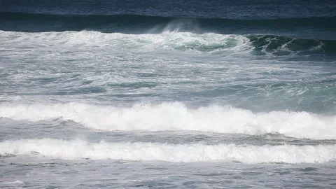 Ocean panoramic view. Beautiful blue sea at sunny day with waves. Scenic of t Stock Footage 105656489