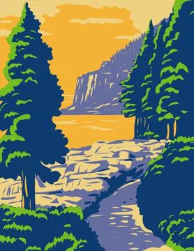 Ocean Path with the Otter Cliff in Acadia National Park on Mount Desert Islan Ilustração Stock