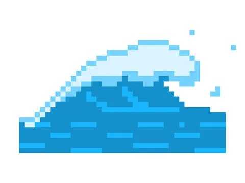 Ocean pixel foam wave icon. Crest of blue sea tsunami rushing Stock Illustration
