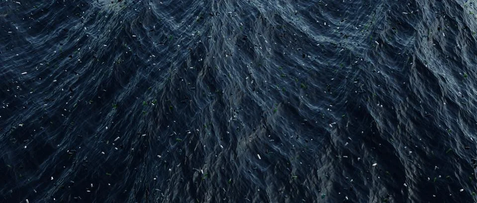 Ocean with plastic garbage High quality 3d illustration Stock Illustration