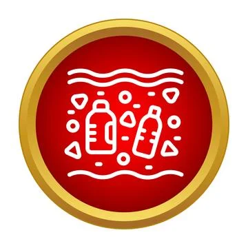 Ocean plastic pollution in water line icon concept Stock Illustration