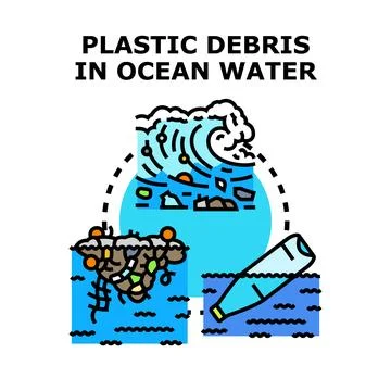 Ocean pollution concept with floating plastic debris Stock Illustration