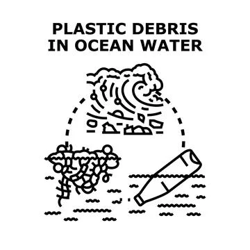Ocean pollution concept with floating plastic debris Stock Illustration