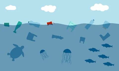 Ocean pollution. Ocean pollution. Harming living creatures living in the water. Stock Illustration
