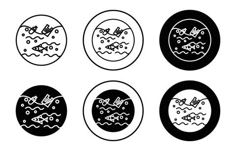Ocean pollution simple icon collection set on white background color Stock Illustration