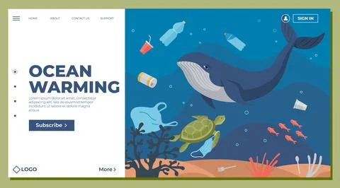 Ocean pollution vector illustration. Junk and waste undermine health oceans d Illustrazione stock