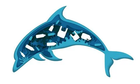 Ocean pollution, vector illustration in layered paper art style Stock Illustration