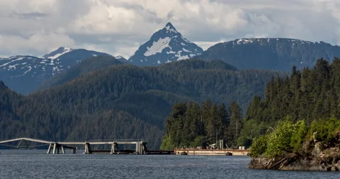 Ocean port with mountain background time lapse Stock Footage 165245824