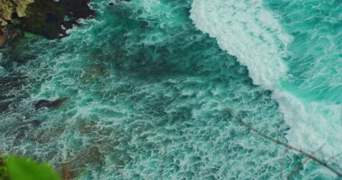 Ocean power beach surf clear water wide sea wave with white foam splash washing Stock Footage 226470743
