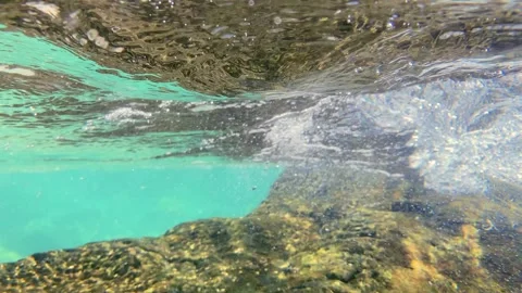 Ocean pressure surges downward as bubbles dart in changing directions, swept Stock Footage 313486050