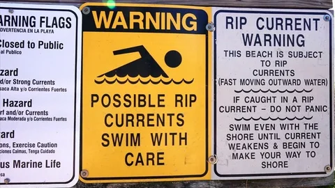 Ocean Rip Current Warning Signs in Port Canaveral, Florida 스톡 동영상 74213998