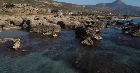 Ocean Rocks and Beach Drone Shot Stock Footage 106340329