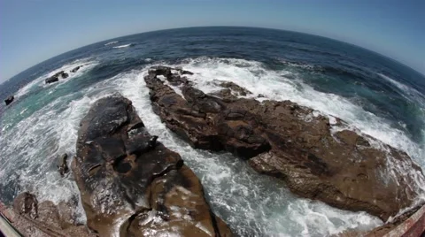 Ocean Rocks Fisheye Stock Footage 5392274