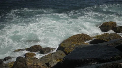 Ocean Rocks Waves Slow Motion 120fps Stock Footage 169073777