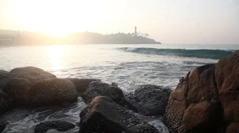 Ocean rocky beach Stock Footage 58098786