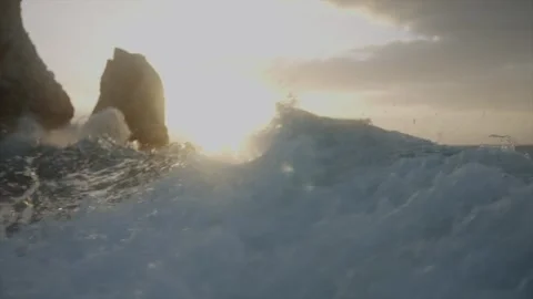 The ocean is rough and the sun is setting Stock Footage 298268701