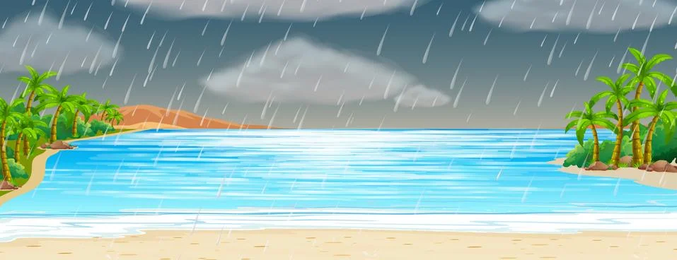 Ocean scene with rainstorm Stock Illustration