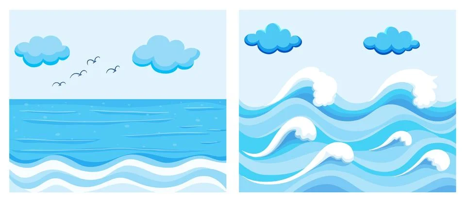 Ocean scene with waves Stock Illustration