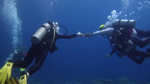 Ocean scenery dive instructor trying to control novices, poor divers, muppets, Stock Footage 61959619