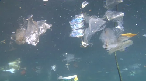 Ocean scenery rubbish and pollution, floating plastic, environmental, trash, Stock Footage