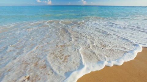 Ocean Scenic Landscape. Waves Rolling and Crashing on White Sandy Beach. Inco Stock Footage 54601314