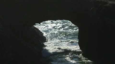 OCEAN SEA BRIDGE WITH WAVES CRASHING AND NEGATIVE SPACE; CENTERED Video stock 59070113
