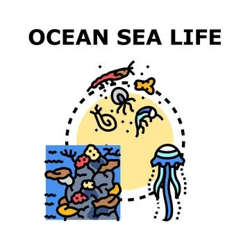Ocean sea life organisms vector concept illustration Stock Illustration