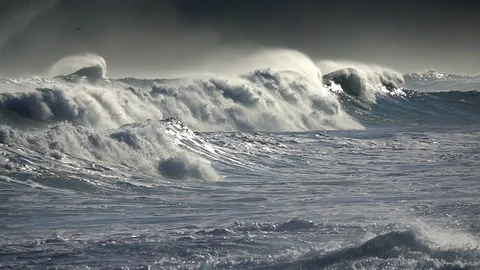 Ocean Sea spray wind waves Stock Footage 92632904